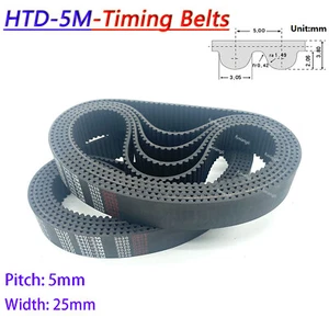 HTD-5M 170mm to 3750mm Timing Belts Pitch 5mm Close Loop Rubber Belt Width 25mm - Picture 1 of 5