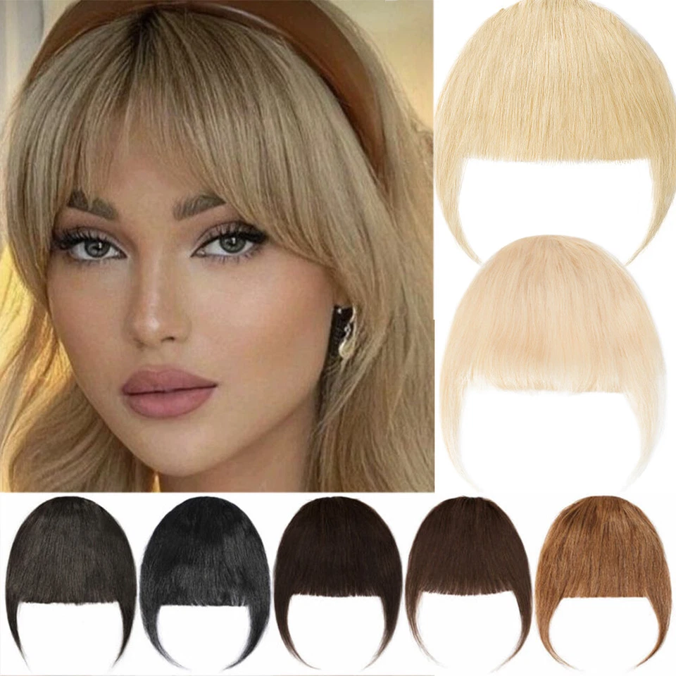 ELAILITE Real Remy Human Hair Fringe Bangs Clip In 100% Hair Extensions Thick Neat Thick