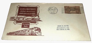 1949 CB&Q BURLINGTON ROUTE MILEPOST 100 ANNIVERSARY SOUVENIR ENVELOPE F - Picture 1 of 1