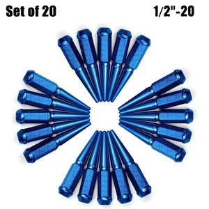 Set of 20 BLUE Hex Lug Nuts 1/2"-20 4.5" Long Extended Steel Spike & Key 5BL2 - Picture 1 of 9