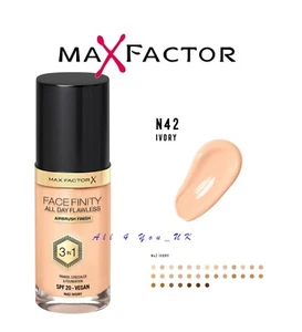 MAX FACTOR FACEFINITY ALL DAY FLAWLESS 3 IN 1 VEGAN FOUNDATION SPF20 N42 IVORY - Picture 1 of 1
