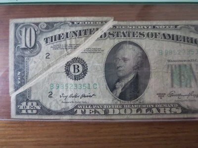 1950 A $10 Federal Reserve Note Graded Error: Gutter Fold - Image 1 of 3