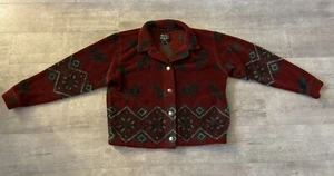 Vintage Muskoka Lakes Moose Fleece Jacket Sweater Full Zip Red Cinch Women’s Lar - Picture 1 of 7