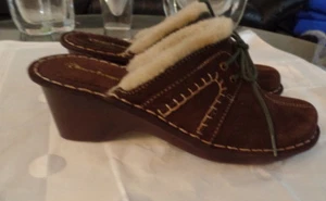 ZAPATOS DE CUERO DE GAMUZA MARRÓN OSCURO DESNUDOS TALLA COMO NUEVOS - Imagen 1 de 7