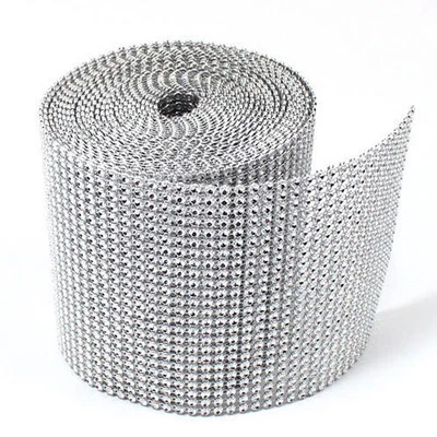4.75"x10 Yards Silver DIAMOND MESH WRAP ROLL SPARKLE RHINESTONE Crystal Ribbon - Image 1 of 3