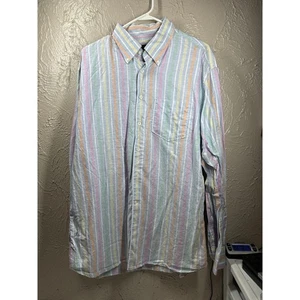 Camisa de vestir informal italiana de algodón a rayas verde naranja azul rosa de Canali para hombre XXL - Imagen 1 de 5