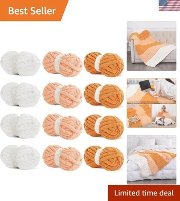 Pack of 12 Soft Chunky Chenille Yarn - Super Bulky for Knitting & Crocheting - Image 1 of 4