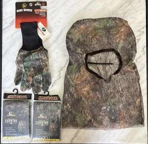 Turkey Hunt Camo Mesh Lot: (3) Facemask Mossy Oak, (1) Pair Of Gloves - Picture 1 of 12