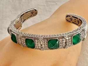 Judith Ripka Sterling Silver Green Goddess 5 Stone Chalcedony CZ Hinged Bracelet - Picture 1 of 10