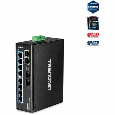 TRENDnet 10-Port Hardened Industrial Gigabit DIN-Rail Switch - Image 1 of 4