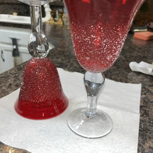 Set of 2 Park Design Goblets Frosted Ruby Red with Clear Stem Glasses 8" - Picture 1 of 4