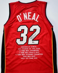 Shaquille O'Neal Autographed Red Miami Pro Style Stat Jersey - Beckett W Holo - Picture 1 of 11