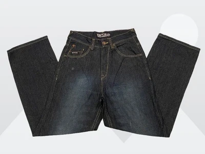 Pantalones de mezclilla bordados de pierna ancha azul lavado oscuro vintage de Enyce Clothing Co para hombre talla 29 Foto 1 de 4