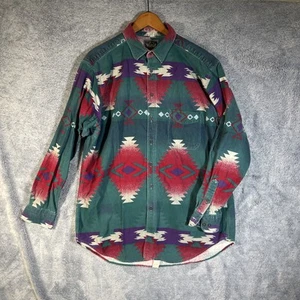 Woolrich XL Button Vintage Shirt Aztec Navajo Southwest Geometric USA MADE 90s - Picture 1 of 17