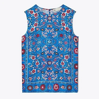 Blusa Top Tory Burch Estampada 100% Seda Concha Azul Piscis Sueño Talla 6 Foto 1 de 4