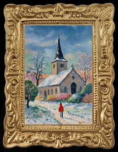 Vintage Winter Kirche Szene Miniatur Puppenhaus Kunst Bild 8843 - Bild 1 von 1