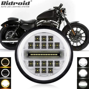 5-3/4" 5.75inch Round Motorcycle LED Headlight with DRL Amber Turn Signal Black - Picture 1 of 24