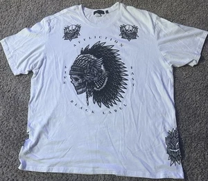 Camisa Affliction Etiqueta Negra Blanca Calavera Estrás Hombres Talla XXL 2XL Hecha en EE. UU. - Imagen 1 de 5