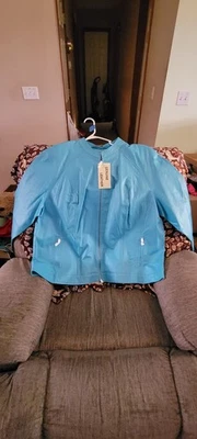 Chaqueta para mujer Jessica London de cuero genuino con cremallera frontal talla 28 color azul Foto 1 de 4