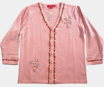 Cárdigan Charlotte Tarantola Mezcla Seda Talla M Rosa Floral Pájaro Elastizado Nuevo con Etiquetas Foto 1 de 4