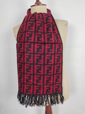 Fendi подлинный винтажный узор красный / черный шерсти зимний шарф шарфы - Изображение 1 из 4