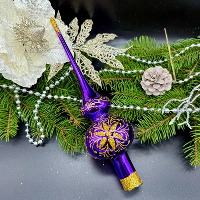 Purple and Gold Glass Tree Topper – Handmade Christmas Ornament – Elegant Design - Image 1 of 4