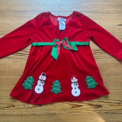 Bonnie Jean Rojo Terciopelo Vacaciones Navidad Muñeco de Nieve Camisa Manga Larga TALLA 4T Foto 1 de 4