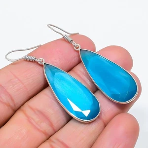 Blue Monalisa Gemstone Handmade 925 Sterling Silver Jewelry Earring 2.17" y574 - Picture 1 of 2