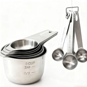 Stainless Steel Measuring Cups and Measuring Spoons Set with Circular Connect... - Picture 1 of 5
