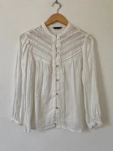 Zara Women Top Size Medium White Lace Pleat Boho Button Shirt Cottagecore - Picture 1 of 13
