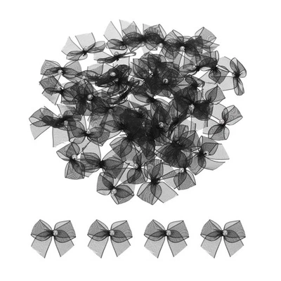 50Pcs мини черная лента бант с жемчугом 1» лента цветы аппликация - Изображение 1 из 4