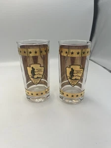 2 RARE NATIONAL PARK SERVICE NPS GLASS, CLEAR GLASS GOLD REFLECTIVE LOGO, LETTER - Picture 1 of 7