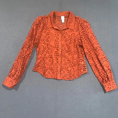 Camisa Joie Outono Feminina Laranja Ilhós Manga Longa Botões Tamanho G Algodão - Imagem 1 de 4