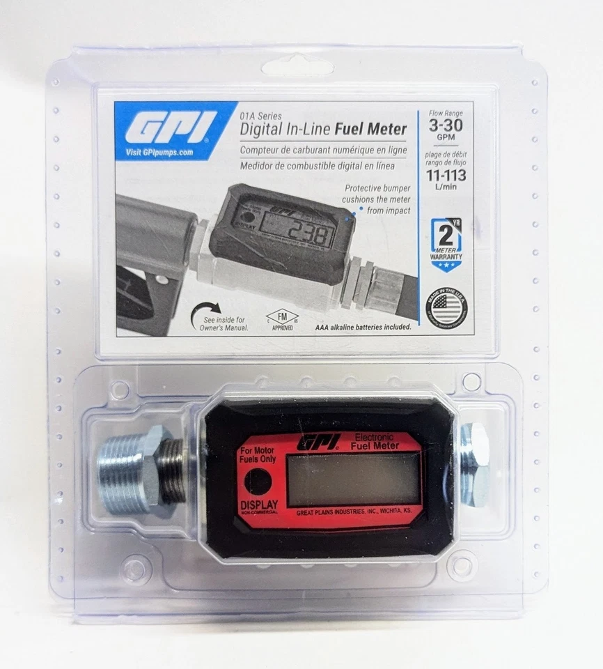 GPI Aluminum In-Line Turbine Fuel Flowmeter with Digital LCD - 01A31GM - Image 1 of 1
