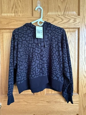 Nike Women's Cropped Hooded Training Sweatshirt Size XS Cheetah Print Black - Image 1 of 4