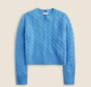 J. Crew 100% Cashmere Shrunken Cable-Knit Crewneck Sweater XS Blue CE674 NWT - Picture 1 of 5