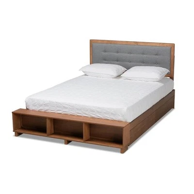 Cama de almacenamiento Baxton Studio madera acabada marrón 4 cajones plataforma tamaño king Foto 1 de 4