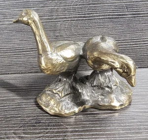 Fermacarte vintage in ottone anatre oche uccellini figura - Foto 1 di 6