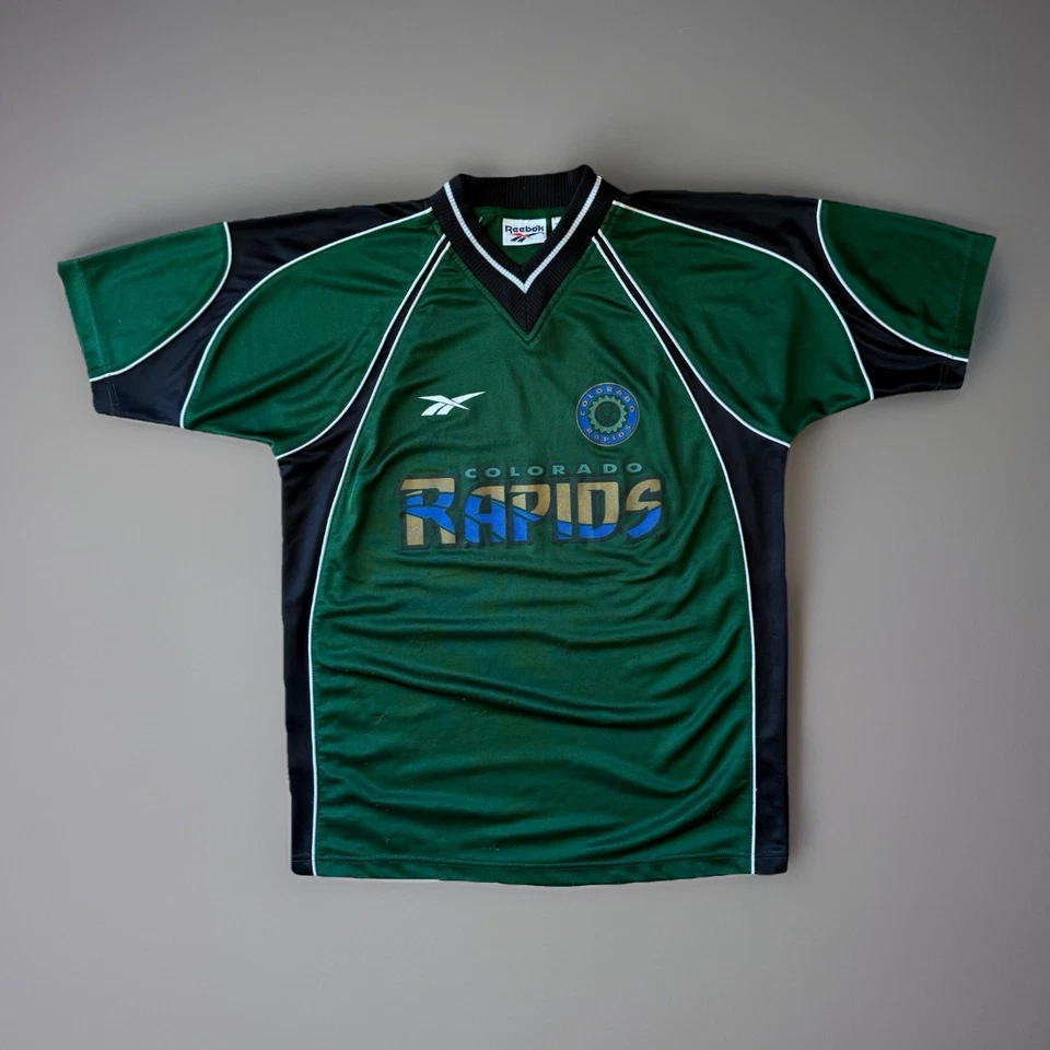 Camiseta deportiva de fútbol vintage de los Colorado Rapids pequeña verde Reebok años 90 MLS Foto 1 de 4