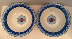 Set Of 2 ~ 2VTG Sango Pisces 8” Soup/Cereal Bowl Sue Zipkin #4896 Blue Wave Trim - Picture 1 of 7