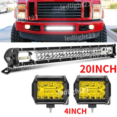 20" Led Light Bar +4'' pods Fit Ford F250/2000+ Excursion Bull Bar Bumper Grill - Image 1 of 4
