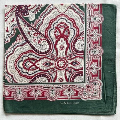 Pañuelo Pañuelo Vintage Verde Algodón Damasco Paisley Rojo Beige 21" Foto 1 de 4
