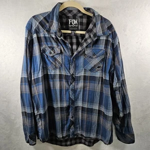 Fox Racing Flannel Shirt Mens XXL Blue Plaid Button Up Blue Motocross - Picture 1 of 11