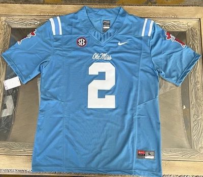 Jaxson Dart Jersey NEW Mens Large Powder Blue Ole Miss Rebels Giants Ships USA! - Image 1 of 4