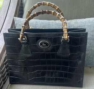 Dooney & Bourke Umhängetasche Tasche schwarz Krokoleder Bambusgriffe - Bild 1 von 9