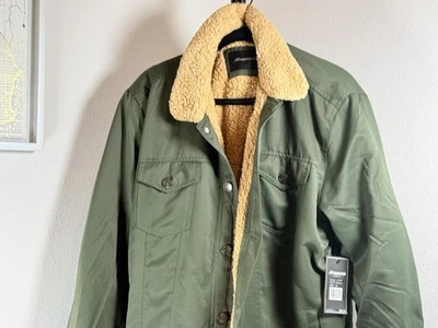 Chaqueta de Camionero Aeropostale Sherpa Forrada Para Hombre XL Abrigo Verde Oliva Oscuro Nueva con Etiquetas Cálida Foto 1 de 4