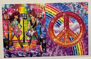 Lisa Frank 2 Taschenordner 3-Loch Regenbogenwippen & Regenbogen Peace Zeichen - Bild 1 von 4