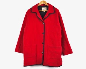 Woolrich Women L Wool Jacket Coat Overcoat Red USA Quilted Lining Blazer VTG - Picture 1 of 7