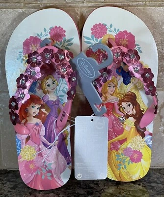 Chanclas Princesa Belle Rapunzel Aurora Niñas Disney Store con Flores Talla 2/3 Foto 1 de 2