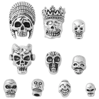 150Pcs Tibetan Style Skull Bead Silver Skeleton Bead for Jewelry Necklace Making - Photo 1/4